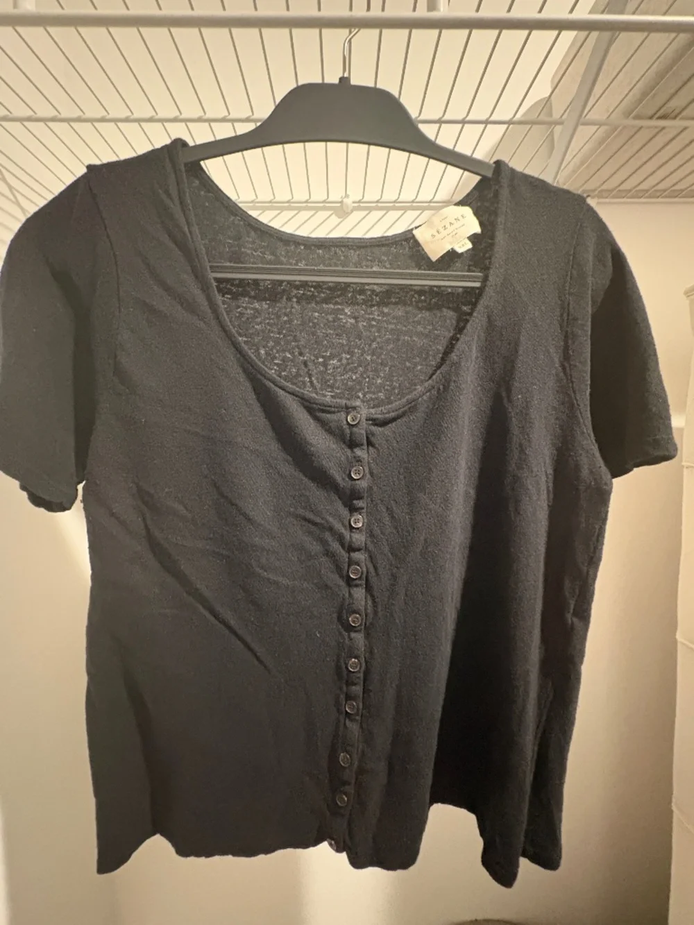 Sezane Linen/Cotton Blend Scoop Neck Tee (Black)